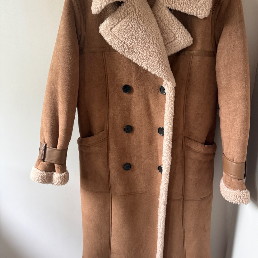 Avec Les Filles Tan Shearling Trench Coat